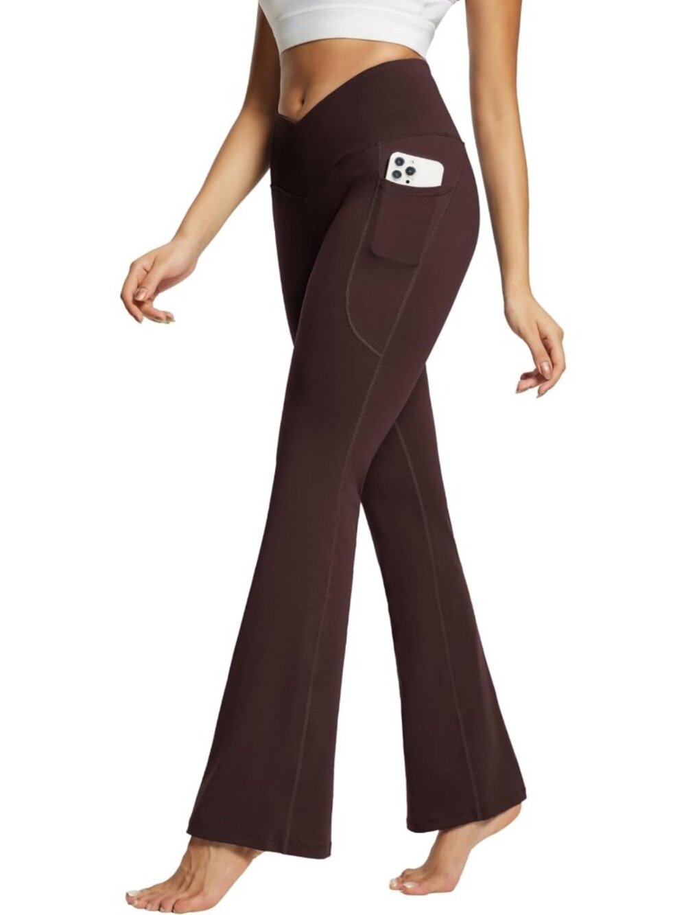 High Waist V Crossover Flare Leggings with Pockets for Yoga & Everyday Wear
